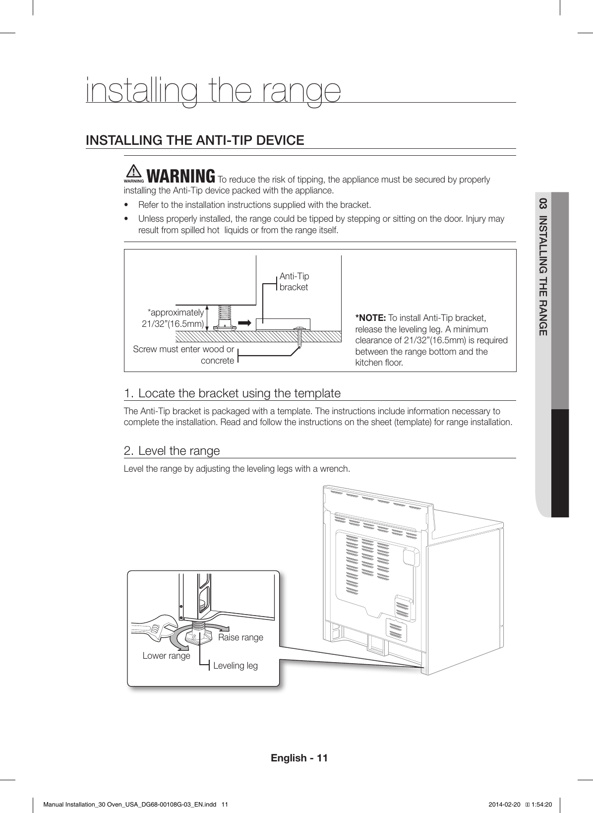 Page 11 of 12 - Samsung  (1.4 MB) Installaion 30 Oven USA DG68-00108G-03 EN