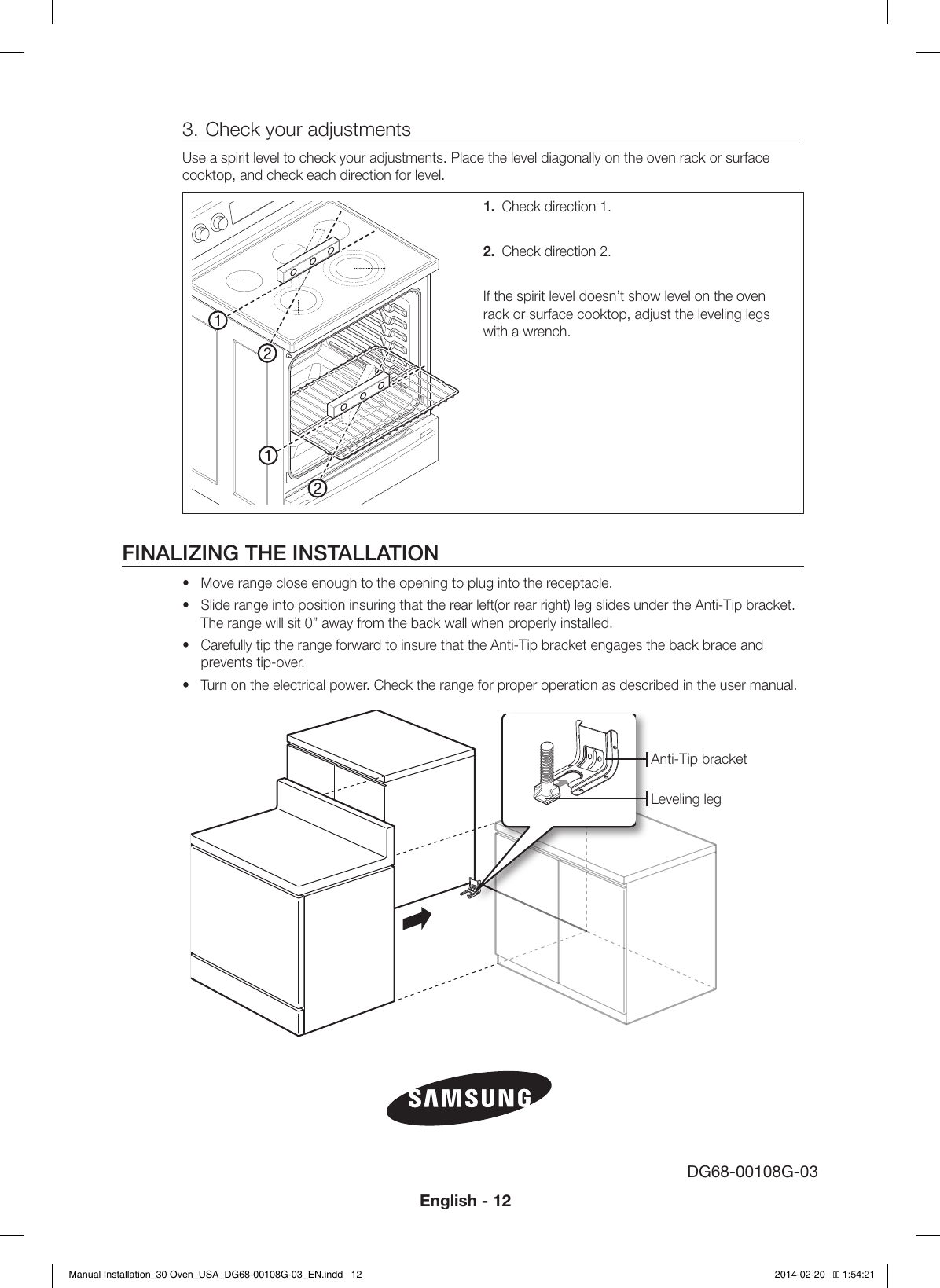 Page 12 of 12 - Samsung  (1.4 MB) Installaion 30 Oven USA DG68-00108G-03 EN