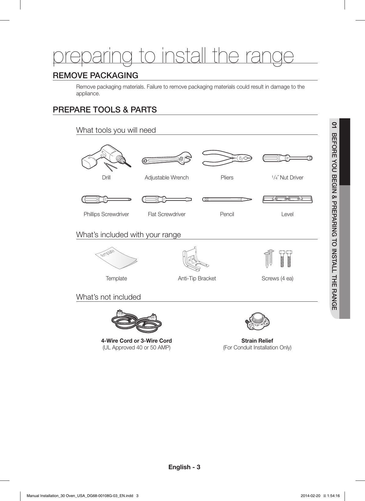 Page 3 of 12 - Samsung  (1.4 MB) Installaion 30 Oven USA DG68-00108G-03 EN