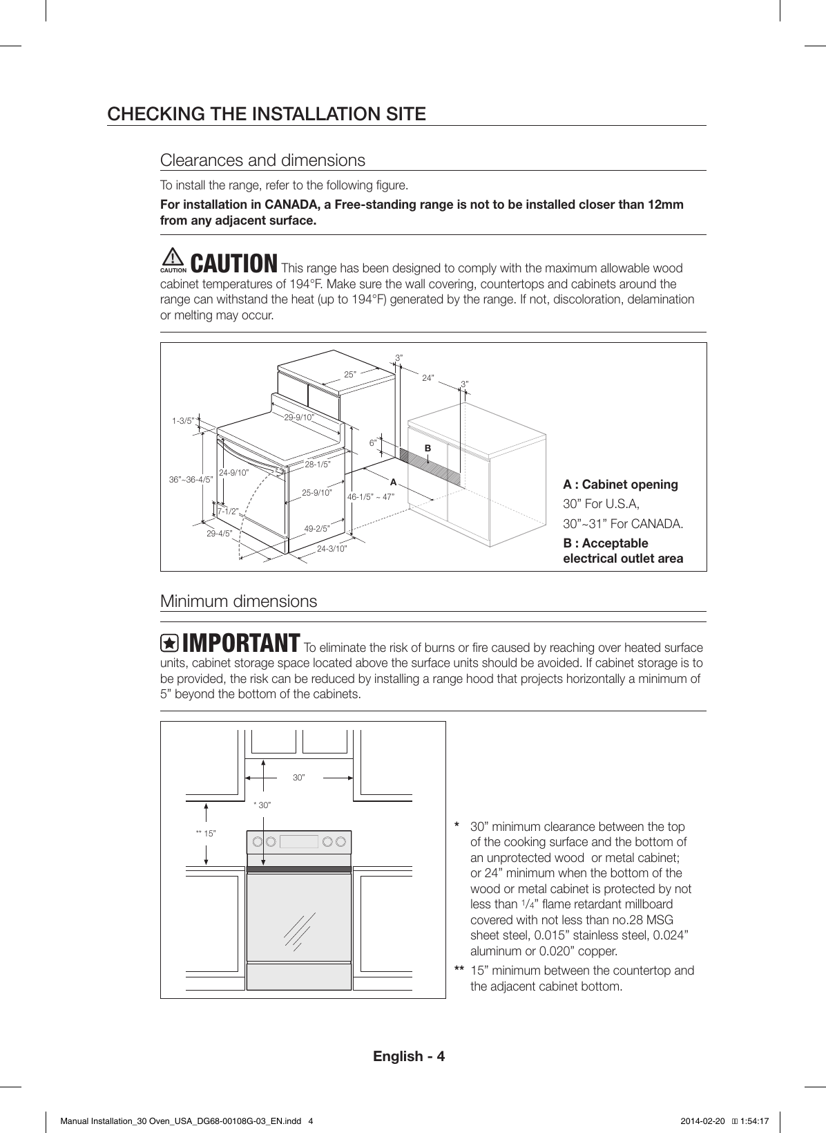 Page 4 of 12 - Samsung  (1.4 MB) Installaion 30 Oven USA DG68-00108G-03 EN