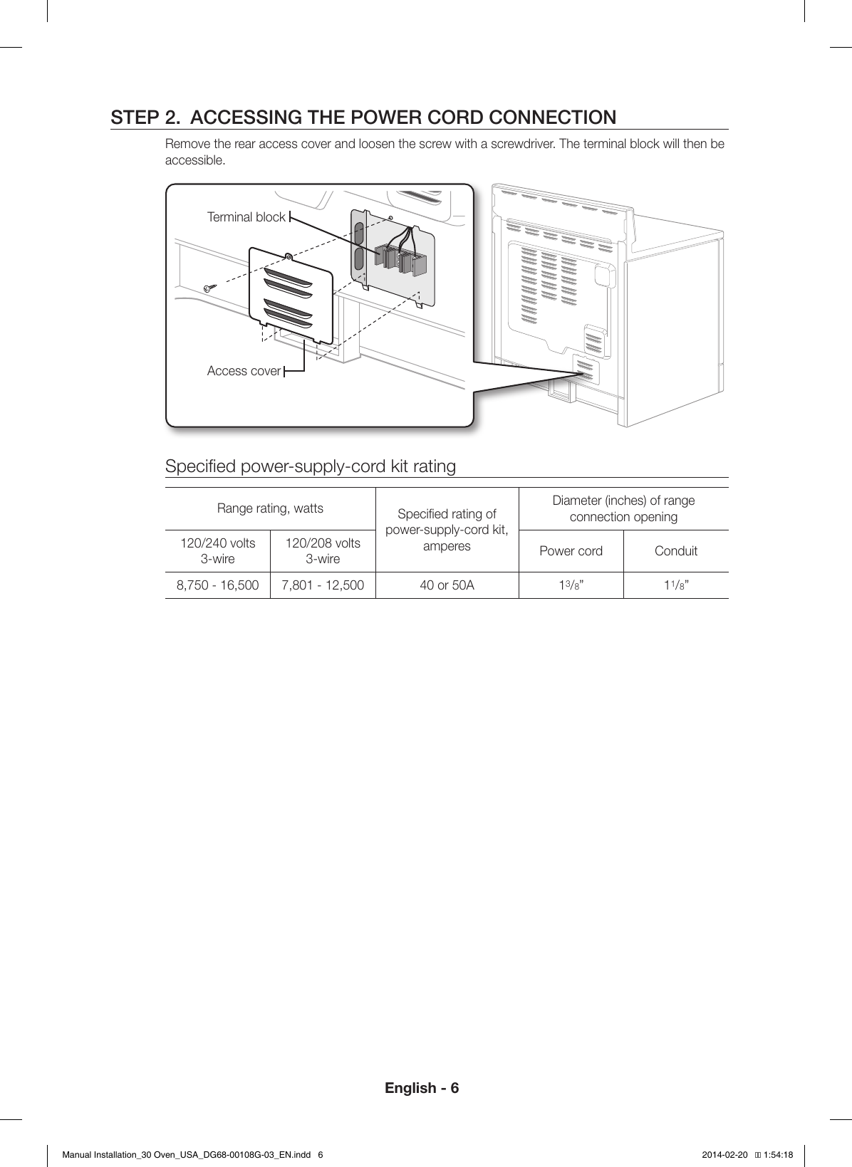 Page 6 of 12 - Samsung  (1.4 MB) Installaion 30 Oven USA DG68-00108G-03 EN