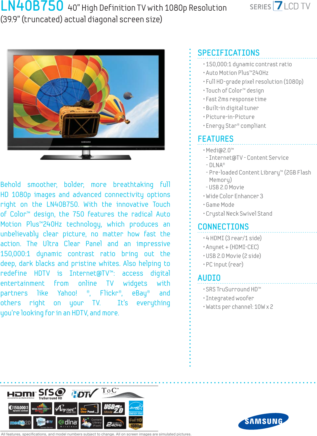 Page 1 of 2 - Samsung #6247 LCD TV If Not Then  LN40B750-spec