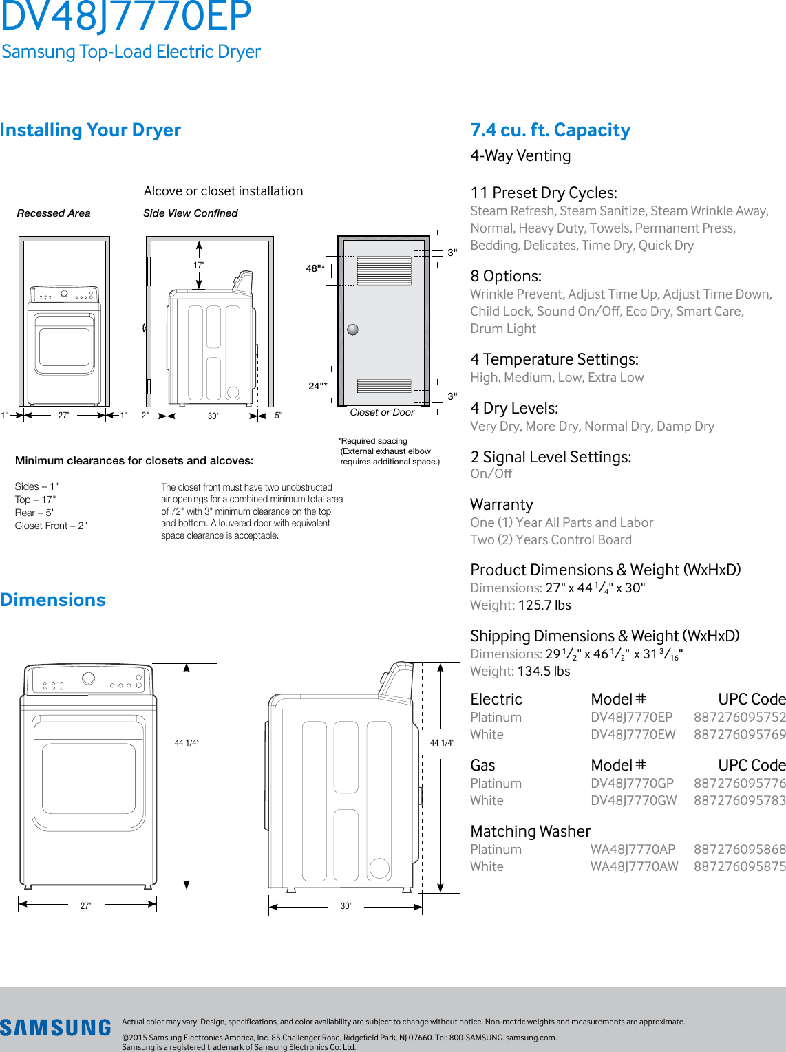 Page 2 of 2 - Samsung Samsung-Dv48J7770Ep-A2-Specification-Sheet-  Samsung-dv48j7770ep-a2-specification-sheet