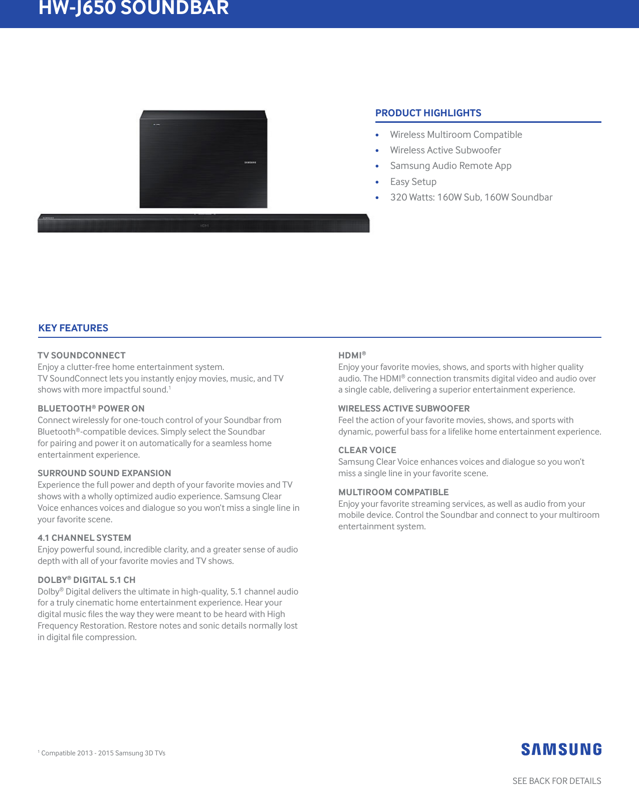 Page 1 of 2 - Samsung Samsung-Hw-J650-Za-Specification-Sheet-  Samsung-hw-j650-za-specification-sheet
