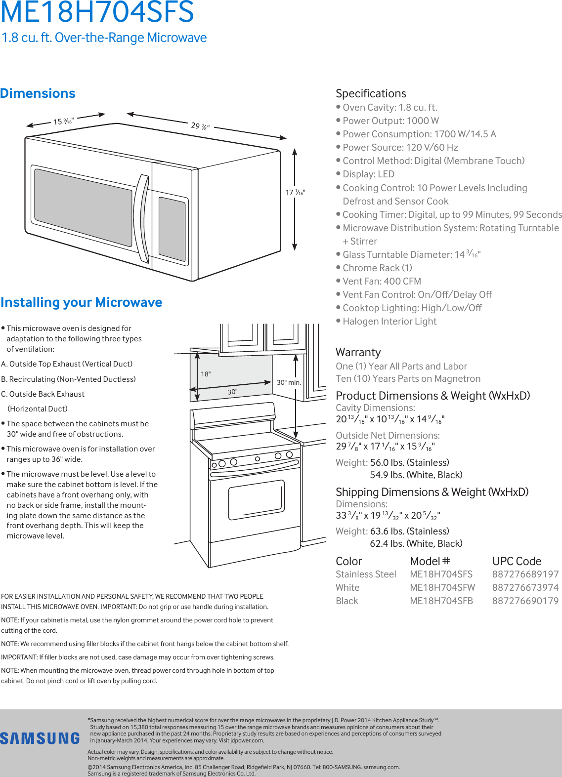 Page 2 of 2 - Samsung Samsung-Me18H704Sfs-Aa-Specification-Sheet-  Samsung-me18h704sfs-aa-specification-sheet