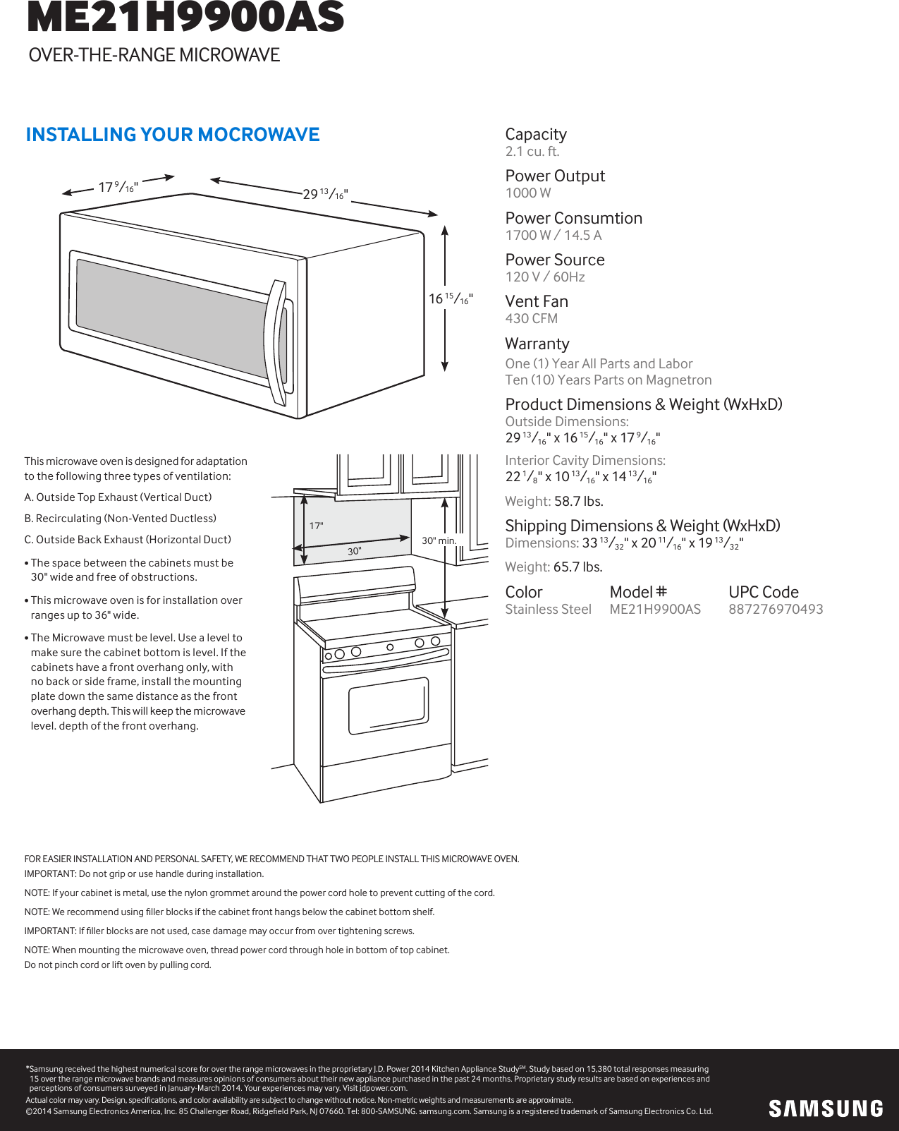 Page 2 of 2 - Samsung Samsung-Me21H9900As-Aa-Specification-Sheet-  Samsung-me21h9900as-aa-specification-sheet