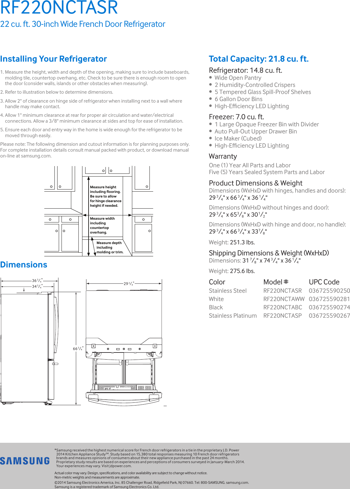 Page 2 of 2 - Samsung Samsung-Rf220Nctasr-Aa-Specification-Sheet-  Samsung-rf220nctasr-aa-specification-sheet