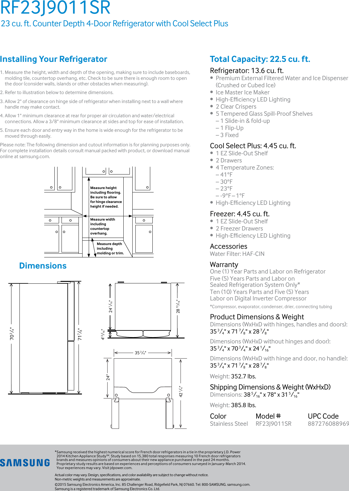 Page 2 of 2 - Samsung Samsung-Rf23J9011Sr-Aa-Specification-Sheet-  Samsung-rf23j9011sr-aa-specification-sheet