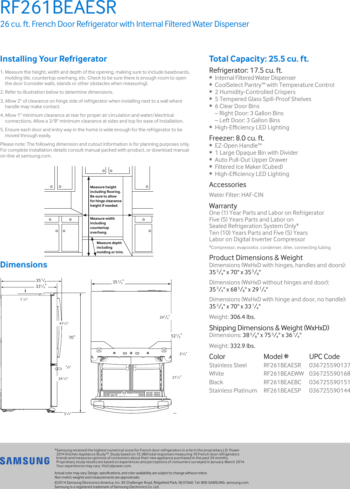 Page 2 of 2 - Samsung Samsung-Rf261Beaesr-Aa-Specification-Sheet-  Samsung-rf261beaesr-aa-specification-sheet