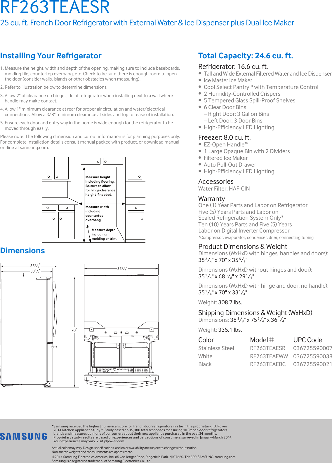 Page 2 of 2 - Samsung Samsung-Rf263Teaesr-Aa-Specification-Sheet-  Samsung-rf263teaesr-aa-specification-sheet