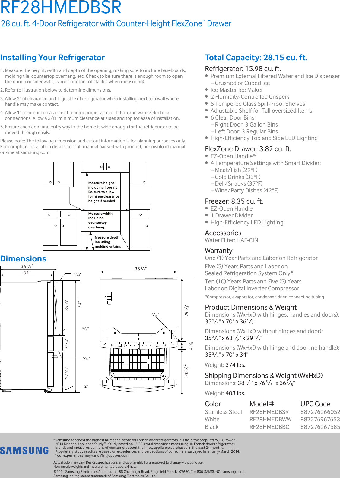 Page 2 of 2 - Samsung Samsung-Rf28Hmedbsr-Aa-Specification-Sheet-  Samsung-rf28hmedbsr-aa-specification-sheet