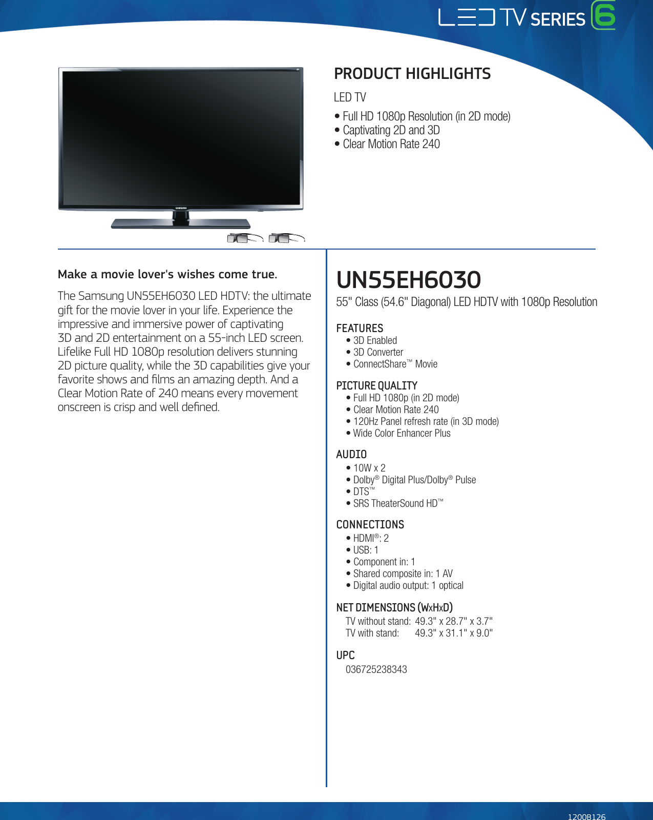 Page 1 of 2 - Samsung Samsung-Samsung-Flat-Panel-Television-Un55Eh6030-Users-Manual-  Samsung-samsung-flat-panel-television-un55eh6030-users-manual