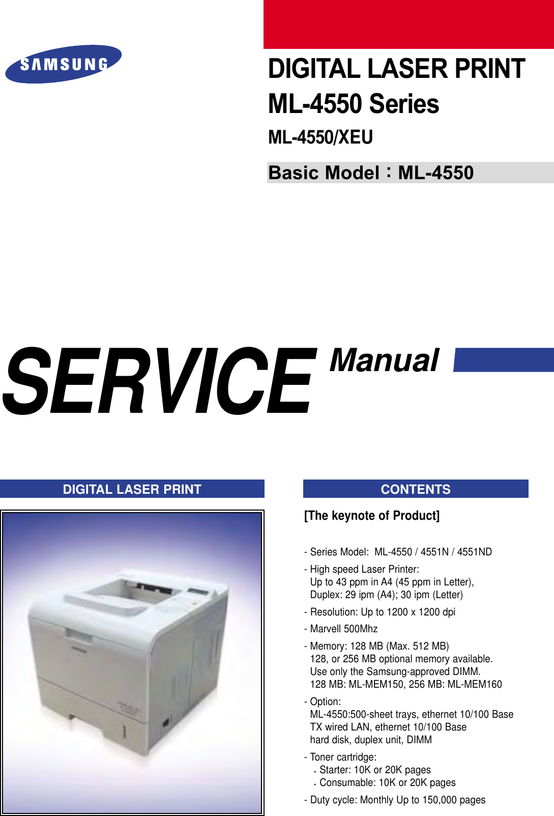 Samsung Printer Ml 4550 Users Manual