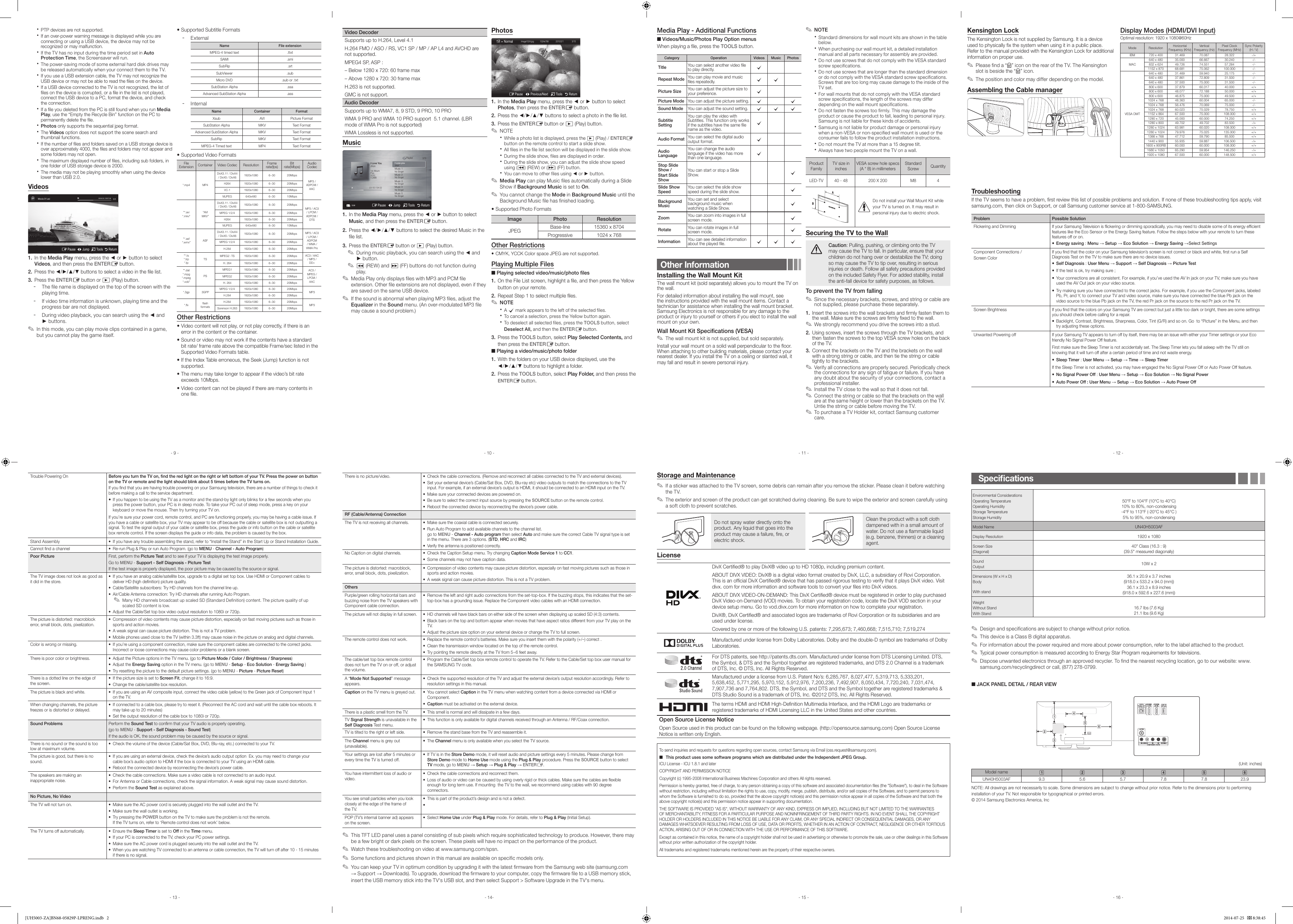 Samsung Un40H5003Afxza Users Manual