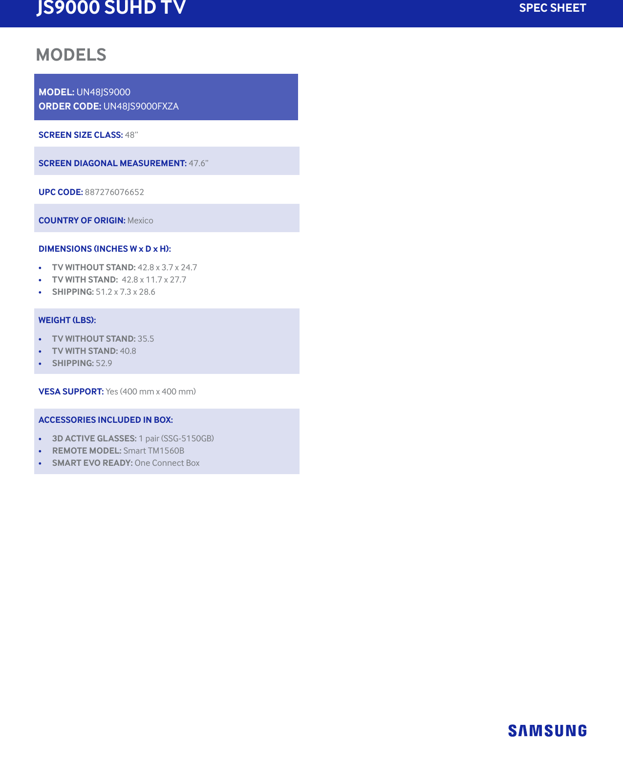 Page 5 of 5 - Samsung Samsung-Un65Js9000Fxza-Specification-Sheet-  Samsung-un65js9000fxza-specification-sheet