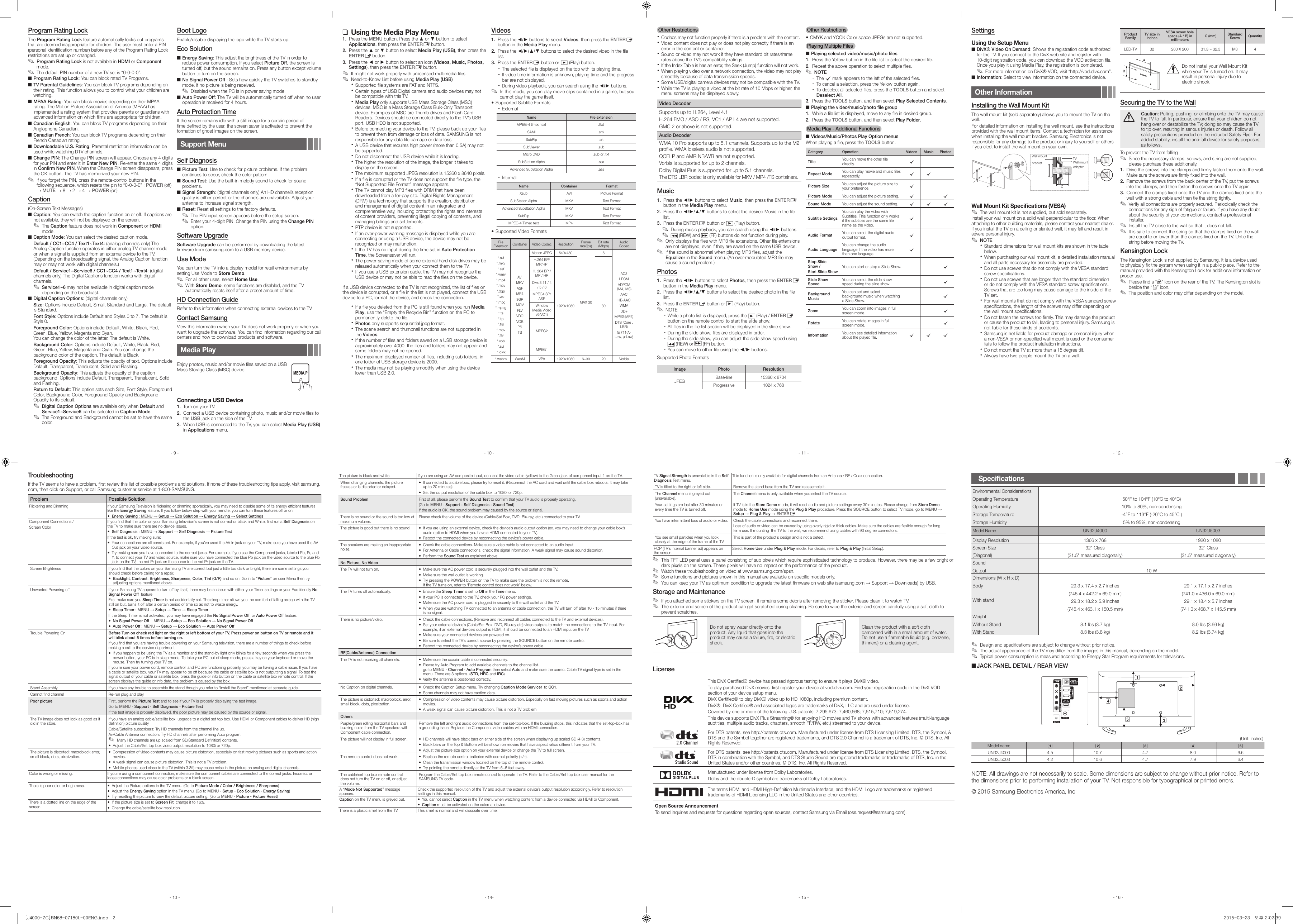 Page 2 of 2 - Samsung UN32J4000AFXZA User Manual  To The 674f9b5b-1477-429e-b017-c0d6c1094d72
