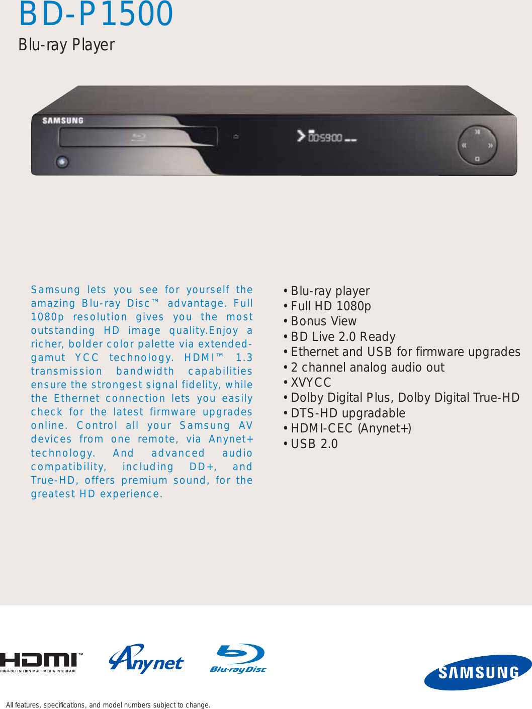 Page 1 of 2 - Samsung If Not Then  Bdp1500 Spec