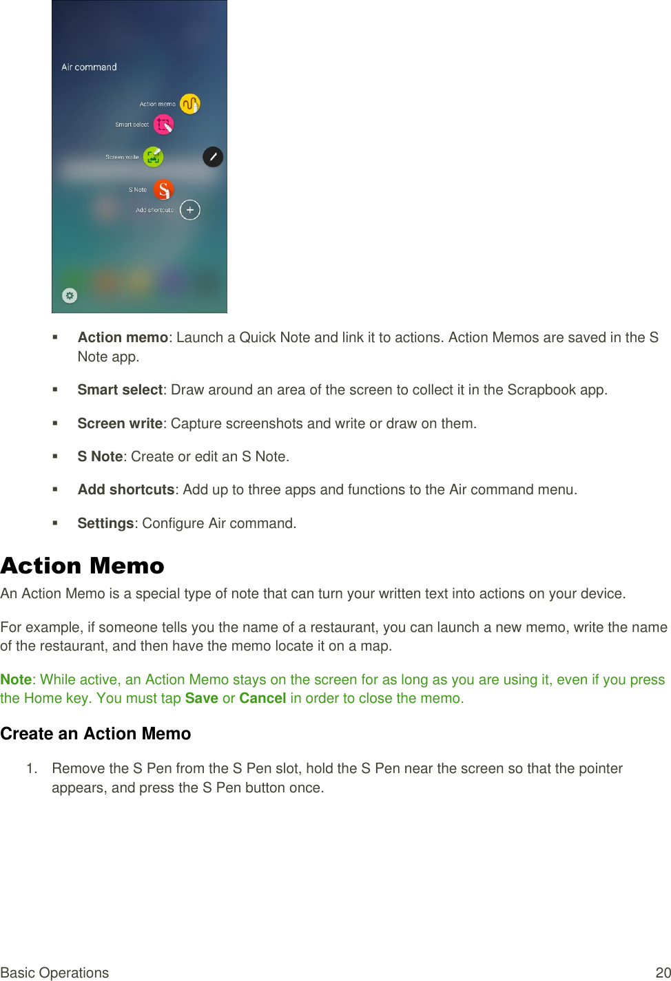 difference between s note and action memo