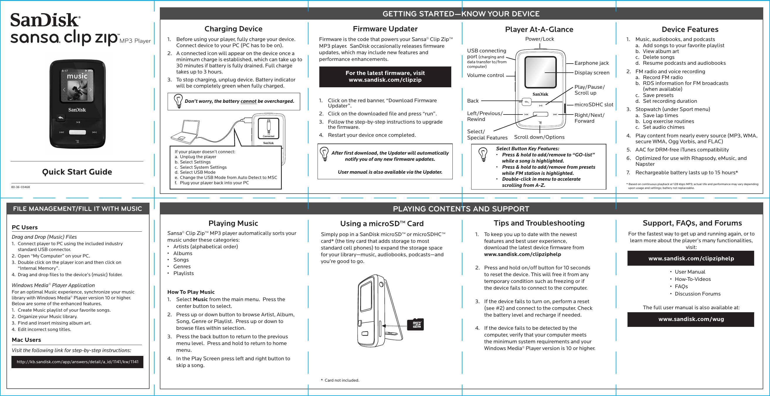 Page 1 of 1 - Sandisk Sandisk-Sansa-Clip-Zip-Quick-Start-Manual- 80-36-03468_Front_die  Sandisk-sansa-clip-zip-quick-start-manual