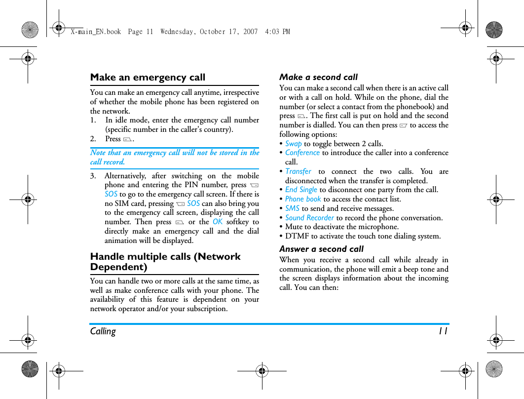 Page 12 of Sang Fei Consumer Communications CT9A9U Dual-band GSM 850/1900 Mobile Phone with Bluetooth User Manual X main EN