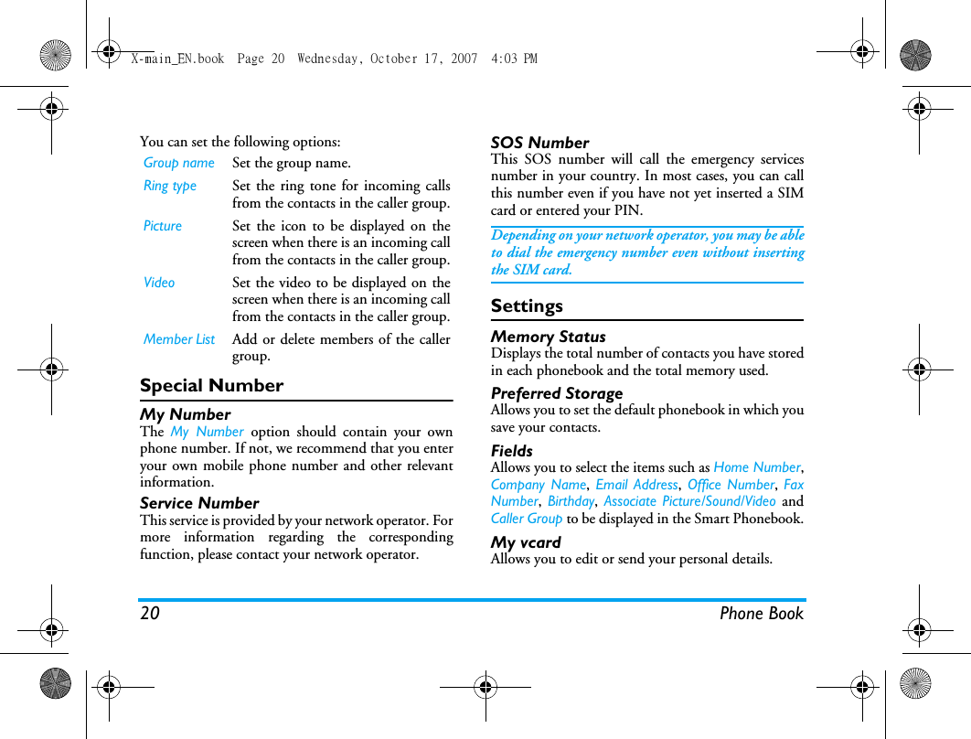 Page 21 of Sang Fei Consumer Communications CT9A9U Dual-band GSM 850/1900 Mobile Phone with Bluetooth User Manual X main EN