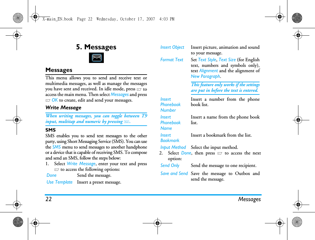 Page 23 of Sang Fei Consumer Communications CT9A9U Dual-band GSM 850/1900 Mobile Phone with Bluetooth User Manual X main EN