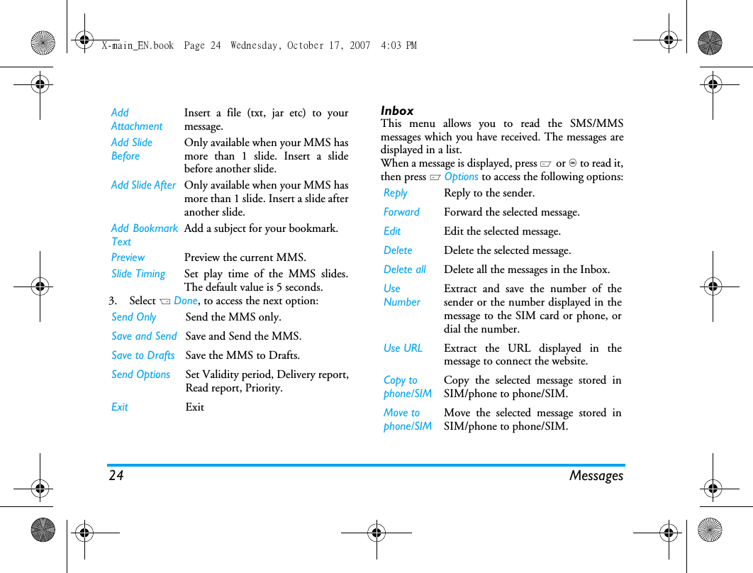 Page 25 of Sang Fei Consumer Communications CT9A9U Dual-band GSM 850/1900 Mobile Phone with Bluetooth User Manual X main EN