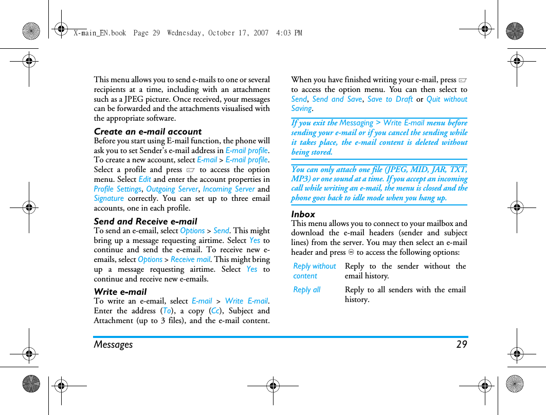 Page 30 of Sang Fei Consumer Communications CT9A9U Dual-band GSM 850/1900 Mobile Phone with Bluetooth User Manual X main EN