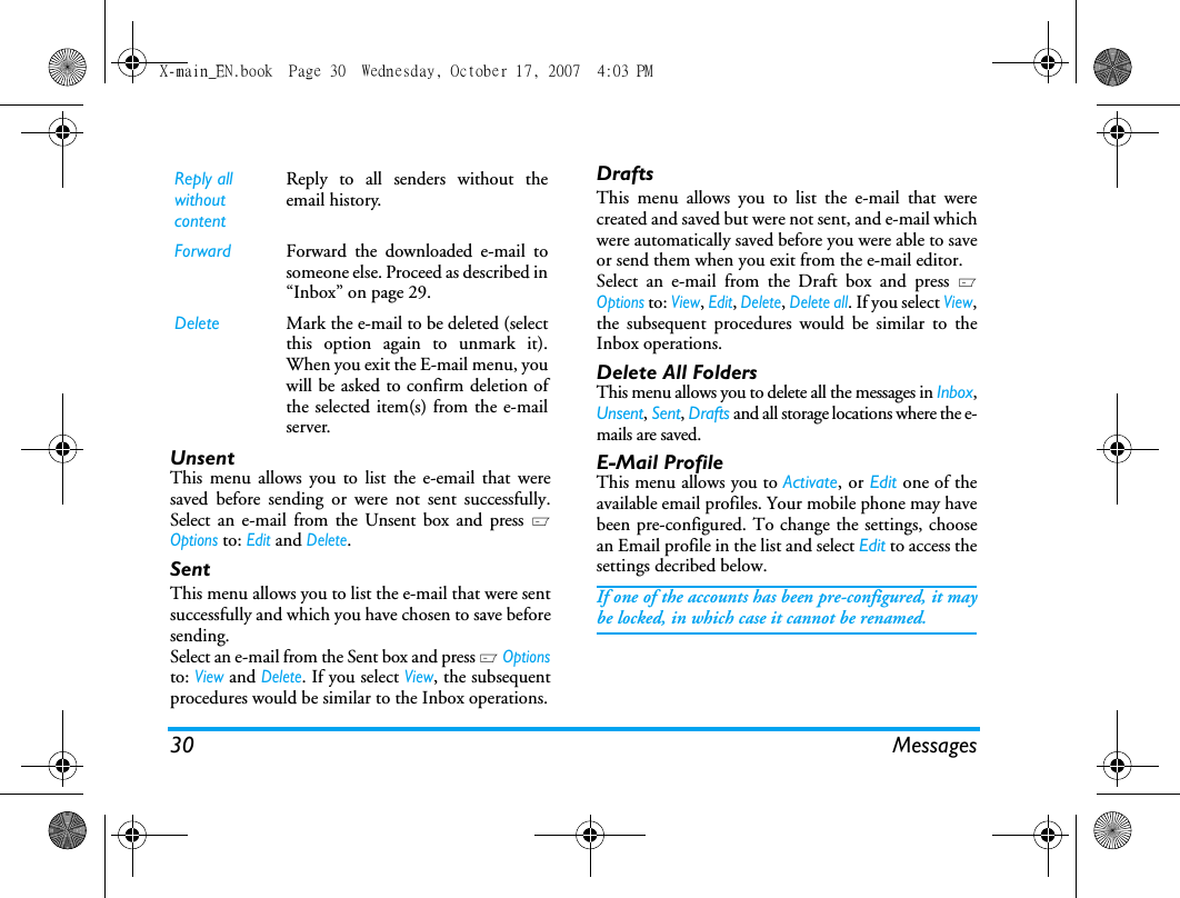 Page 31 of Sang Fei Consumer Communications CT9A9U Dual-band GSM 850/1900 Mobile Phone with Bluetooth User Manual X main EN