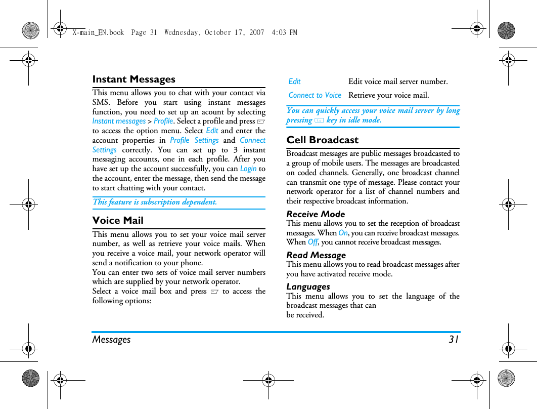 Page 32 of Sang Fei Consumer Communications CT9A9U Dual-band GSM 850/1900 Mobile Phone with Bluetooth User Manual X main EN