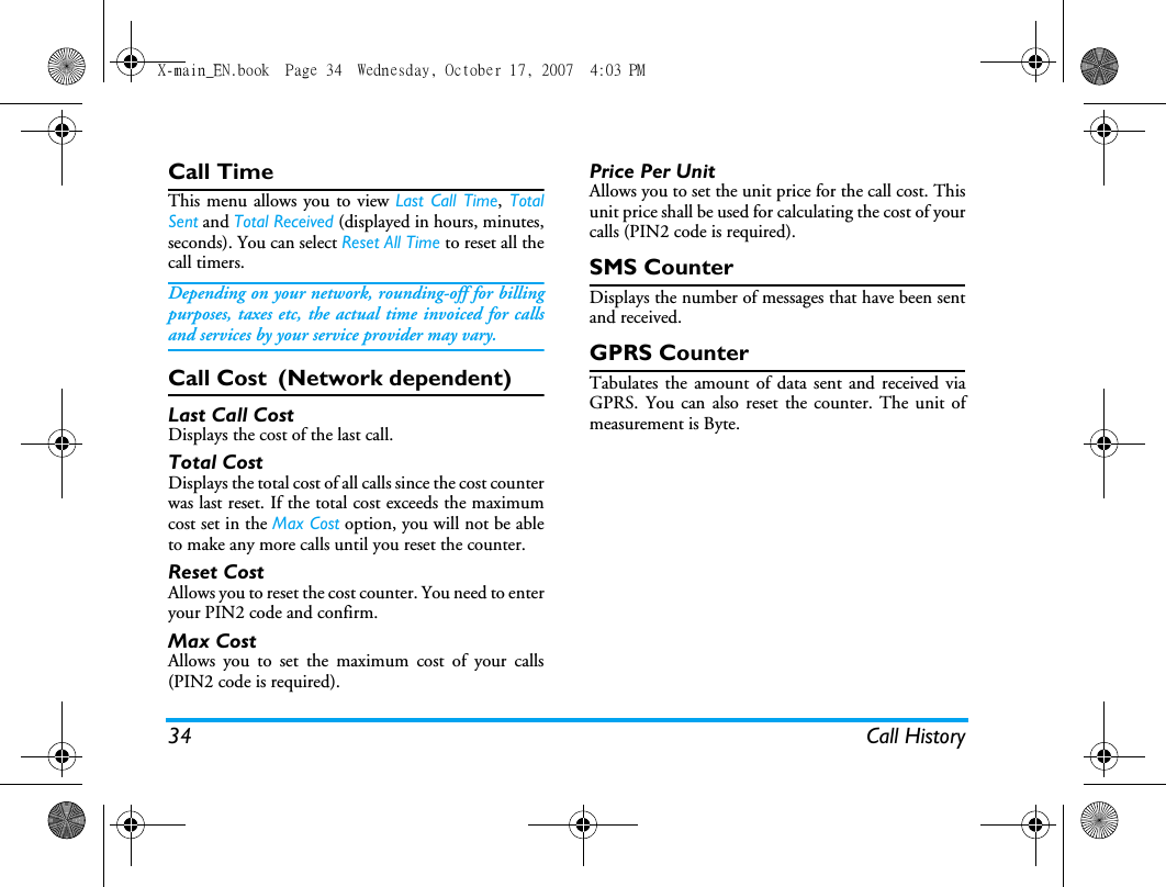 Page 35 of Sang Fei Consumer Communications CT9A9U Dual-band GSM 850/1900 Mobile Phone with Bluetooth User Manual X main EN