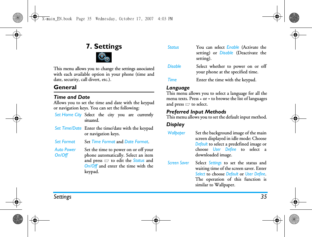 Page 36 of Sang Fei Consumer Communications CT9A9U Dual-band GSM 850/1900 Mobile Phone with Bluetooth User Manual X main EN