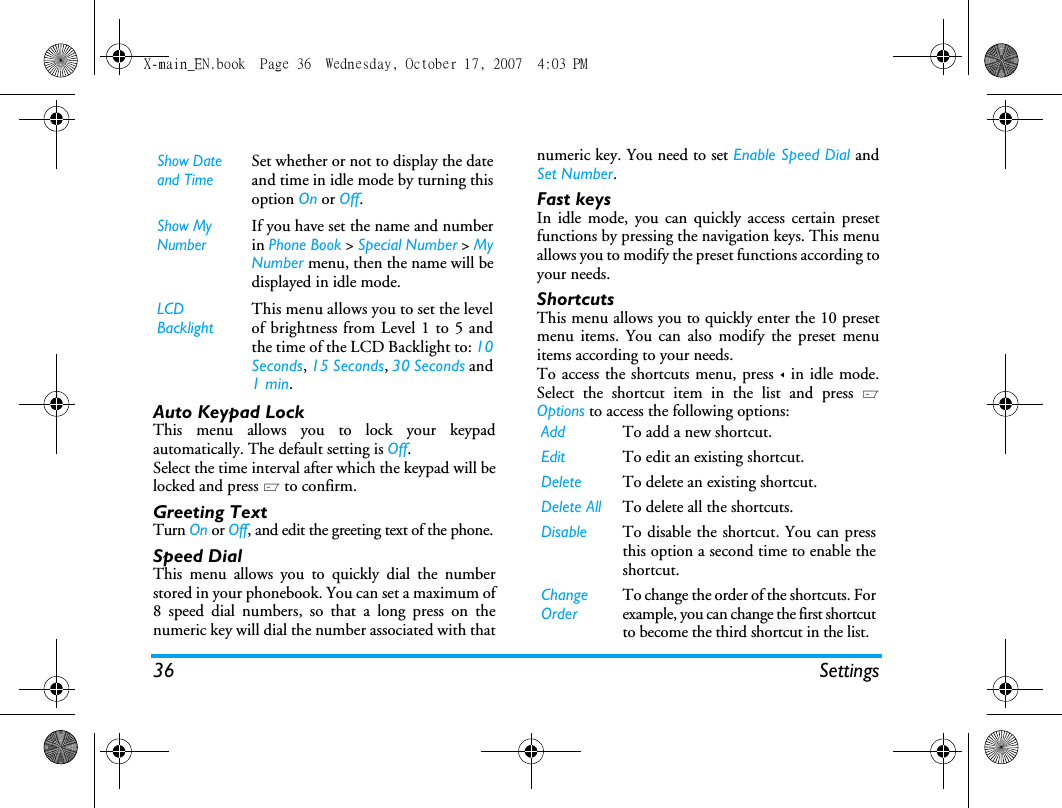 Page 37 of Sang Fei Consumer Communications CT9A9U Dual-band GSM 850/1900 Mobile Phone with Bluetooth User Manual X main EN