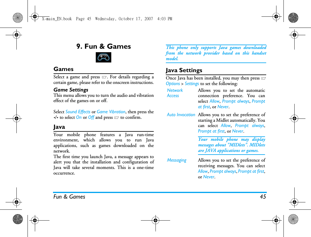Page 46 of Sang Fei Consumer Communications CT9A9U Dual-band GSM 850/1900 Mobile Phone with Bluetooth User Manual X main EN