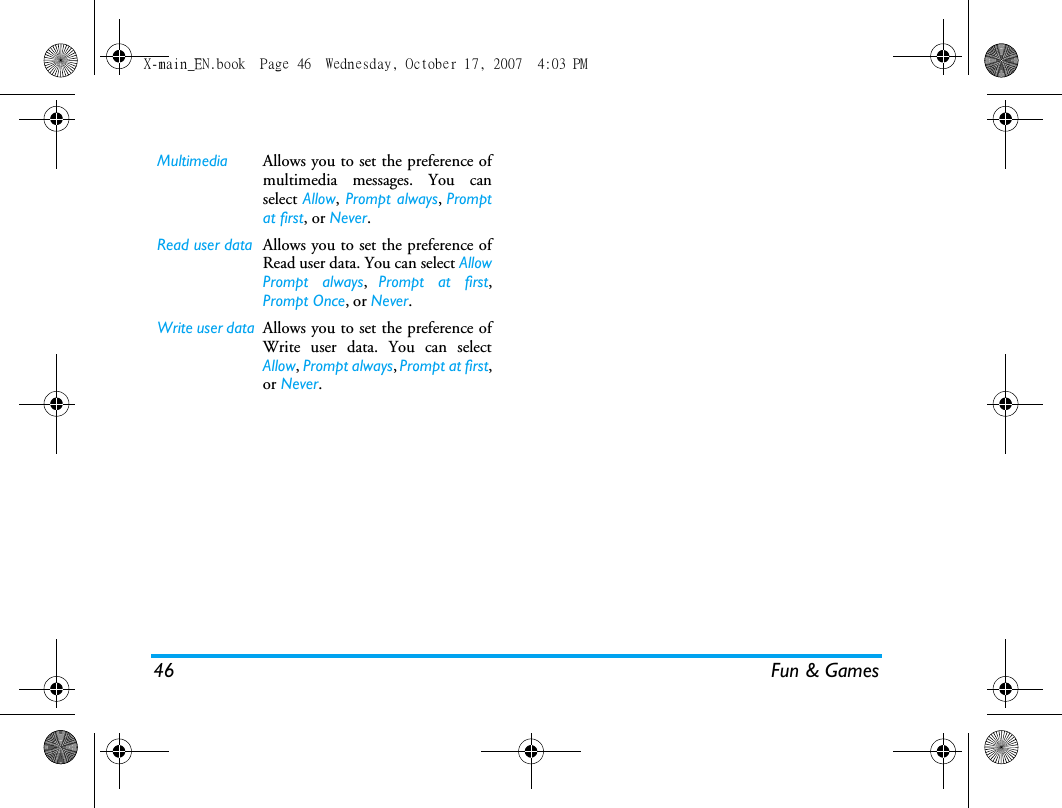 Page 47 of Sang Fei Consumer Communications CT9A9U Dual-band GSM 850/1900 Mobile Phone with Bluetooth User Manual X main EN