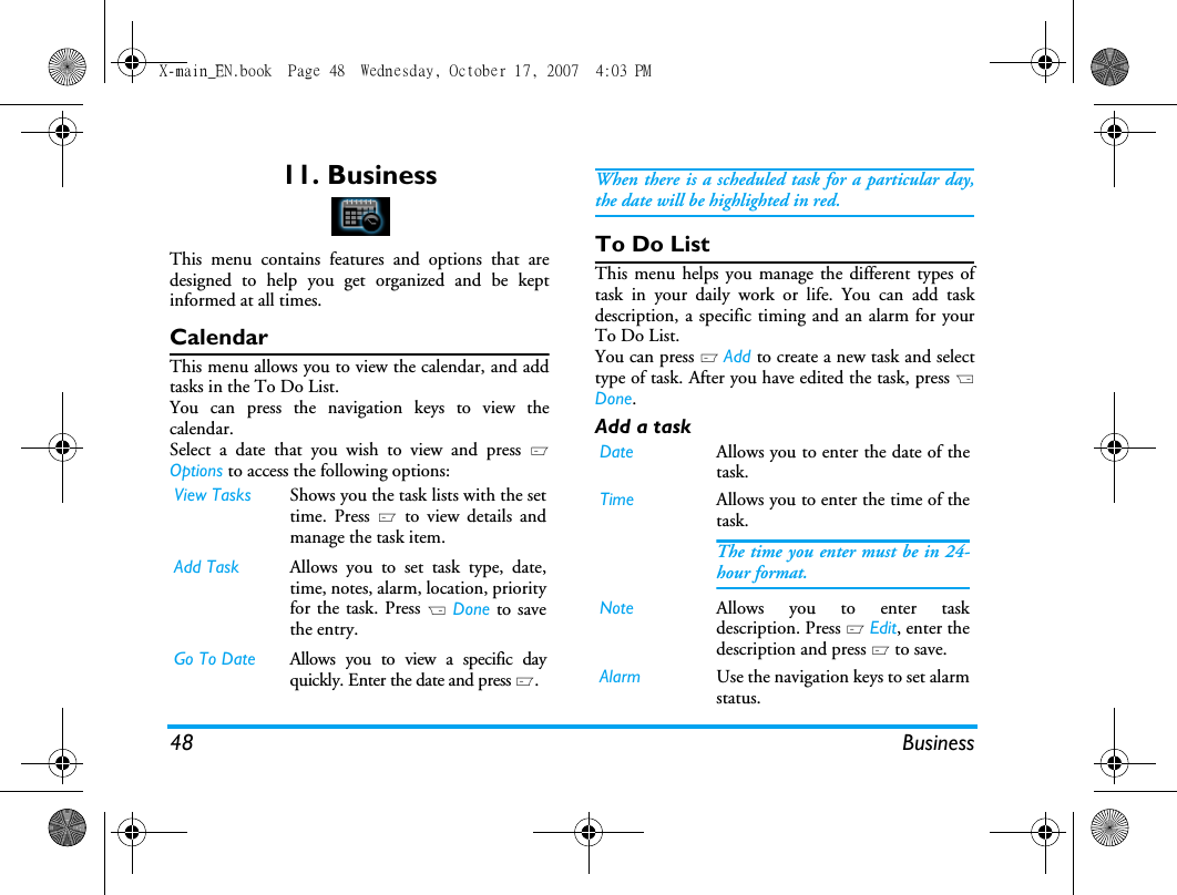 Page 49 of Sang Fei Consumer Communications CT9A9U Dual-band GSM 850/1900 Mobile Phone with Bluetooth User Manual X main EN