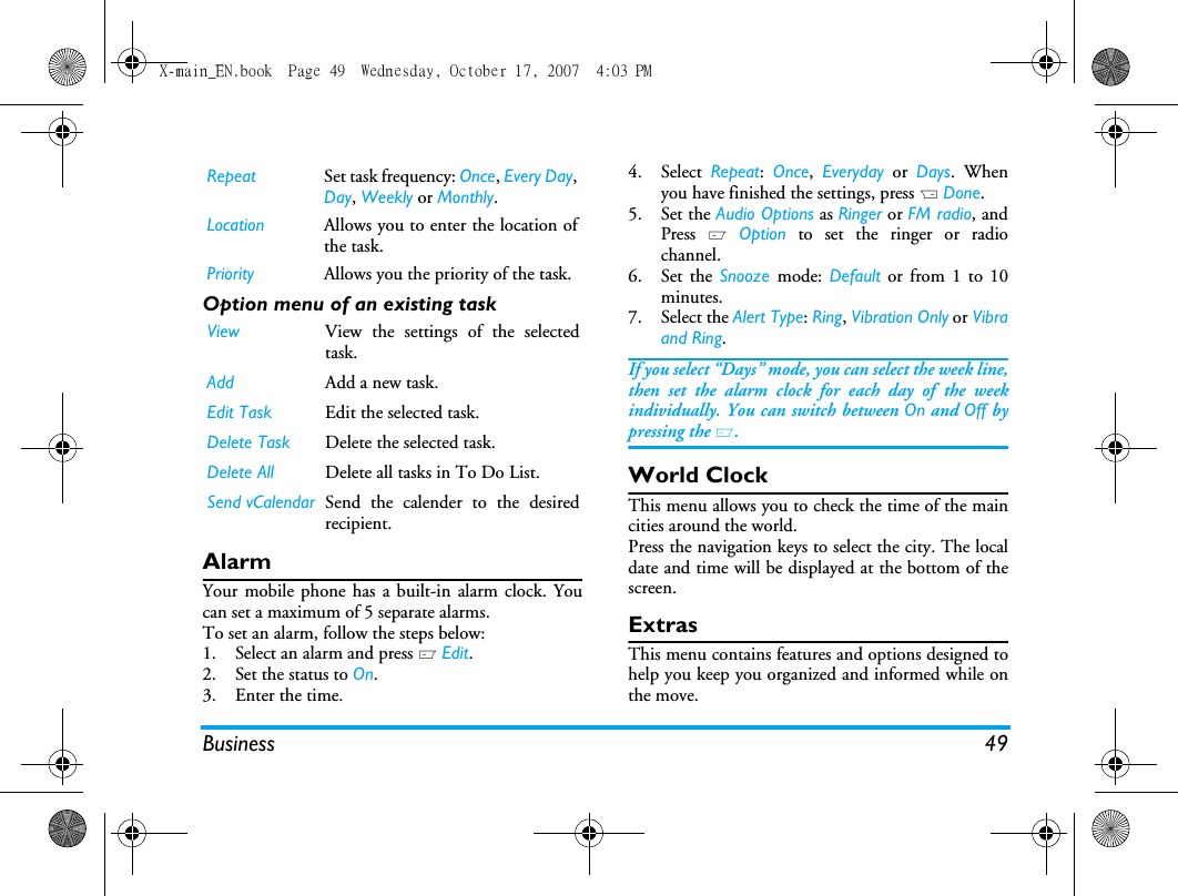 Page 50 of Sang Fei Consumer Communications CT9A9U Dual-band GSM 850/1900 Mobile Phone with Bluetooth User Manual X main EN