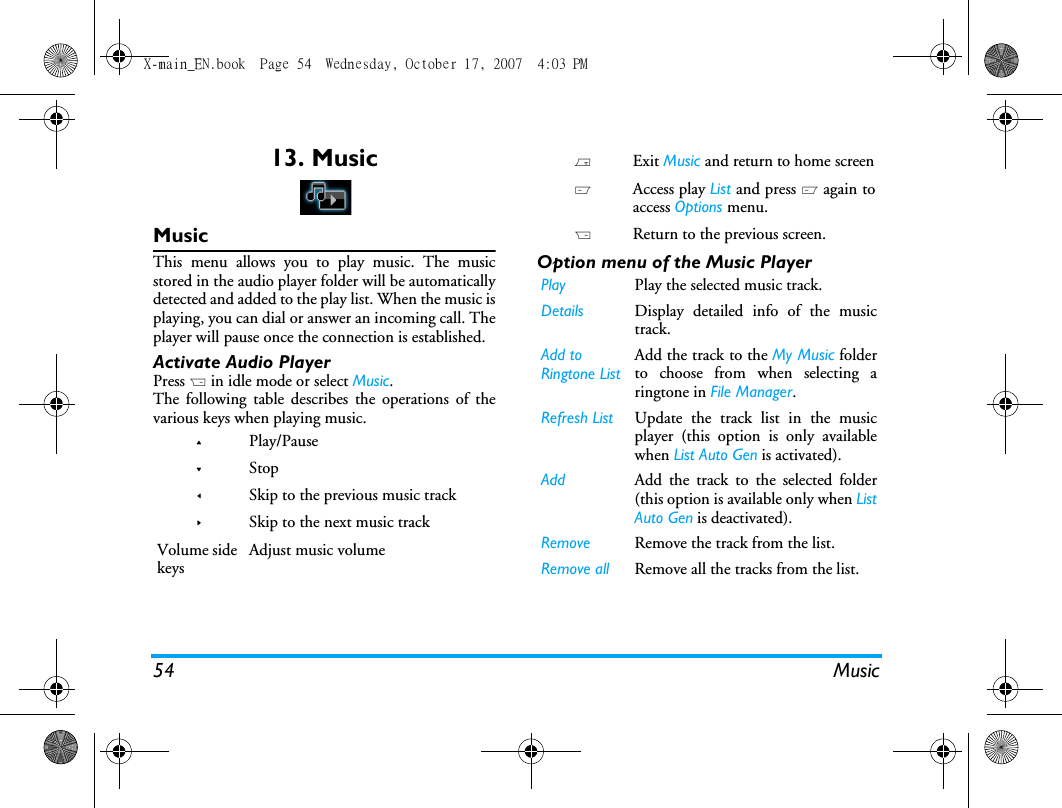 Page 55 of Sang Fei Consumer Communications CT9A9U Dual-band GSM 850/1900 Mobile Phone with Bluetooth User Manual X main EN
