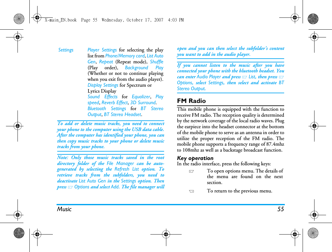Page 56 of Sang Fei Consumer Communications CT9A9U Dual-band GSM 850/1900 Mobile Phone with Bluetooth User Manual X main EN