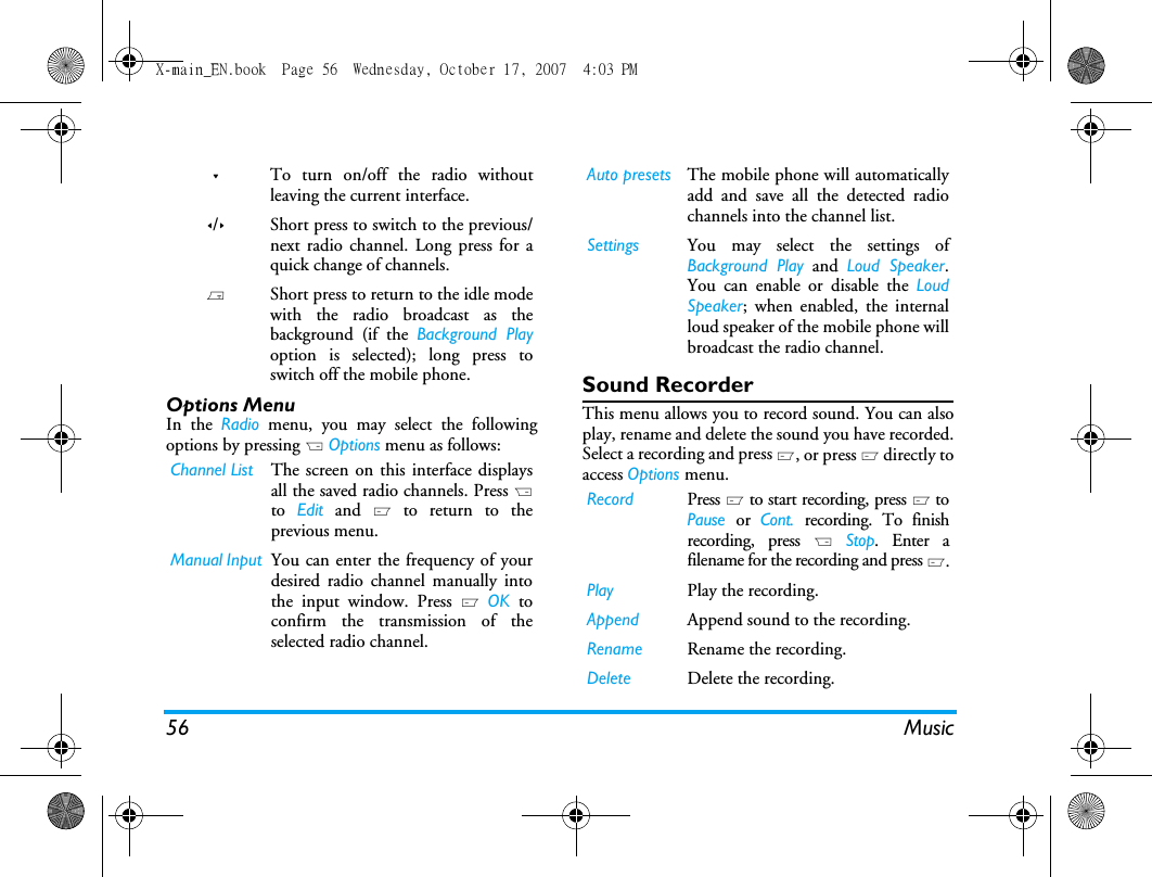 Page 57 of Sang Fei Consumer Communications CT9A9U Dual-band GSM 850/1900 Mobile Phone with Bluetooth User Manual X main EN
