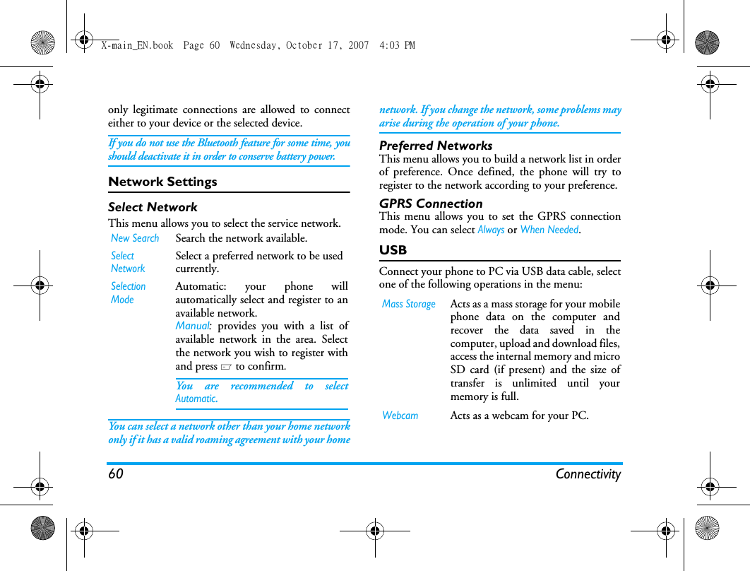 Page 61 of Sang Fei Consumer Communications CT9A9U Dual-band GSM 850/1900 Mobile Phone with Bluetooth User Manual X main EN