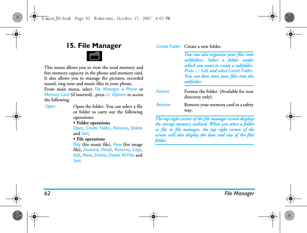 Page 63 of Sang Fei Consumer Communications CT9A9U Dual-band GSM 850/1900 Mobile Phone with Bluetooth User Manual X main EN
