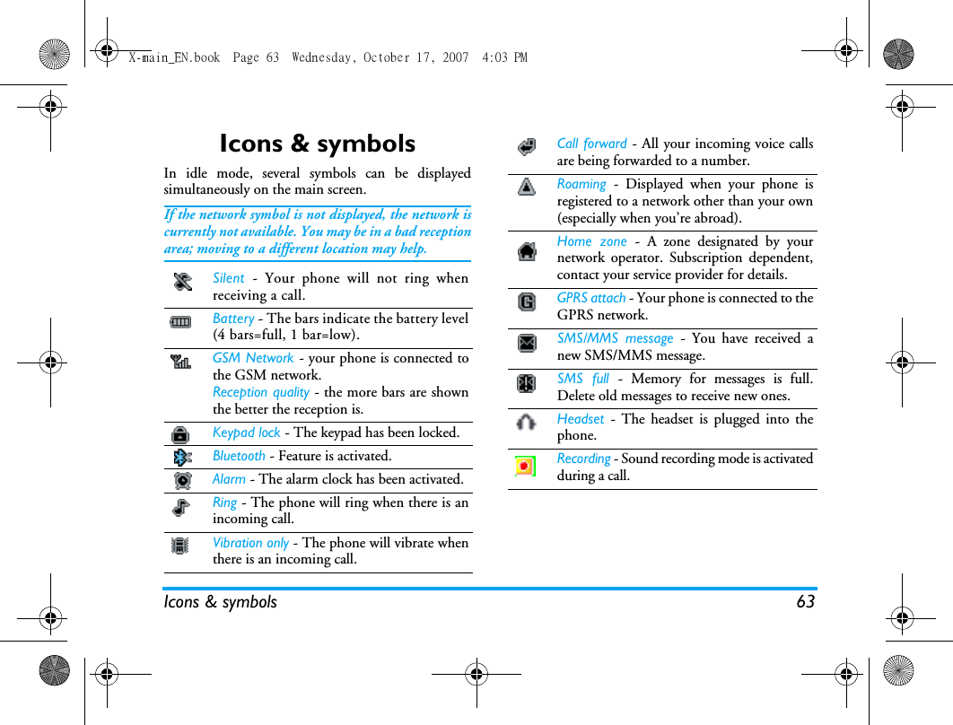 Page 64 of Sang Fei Consumer Communications CT9A9U Dual-band GSM 850/1900 Mobile Phone with Bluetooth User Manual X main EN