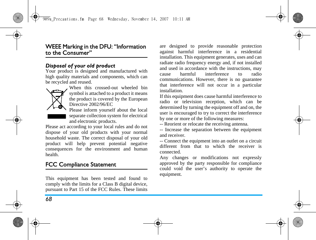 Page 69 of Sang Fei Consumer Communications CT9A9U Dual-band GSM 850/1900 Mobile Phone with Bluetooth User Manual X main EN
