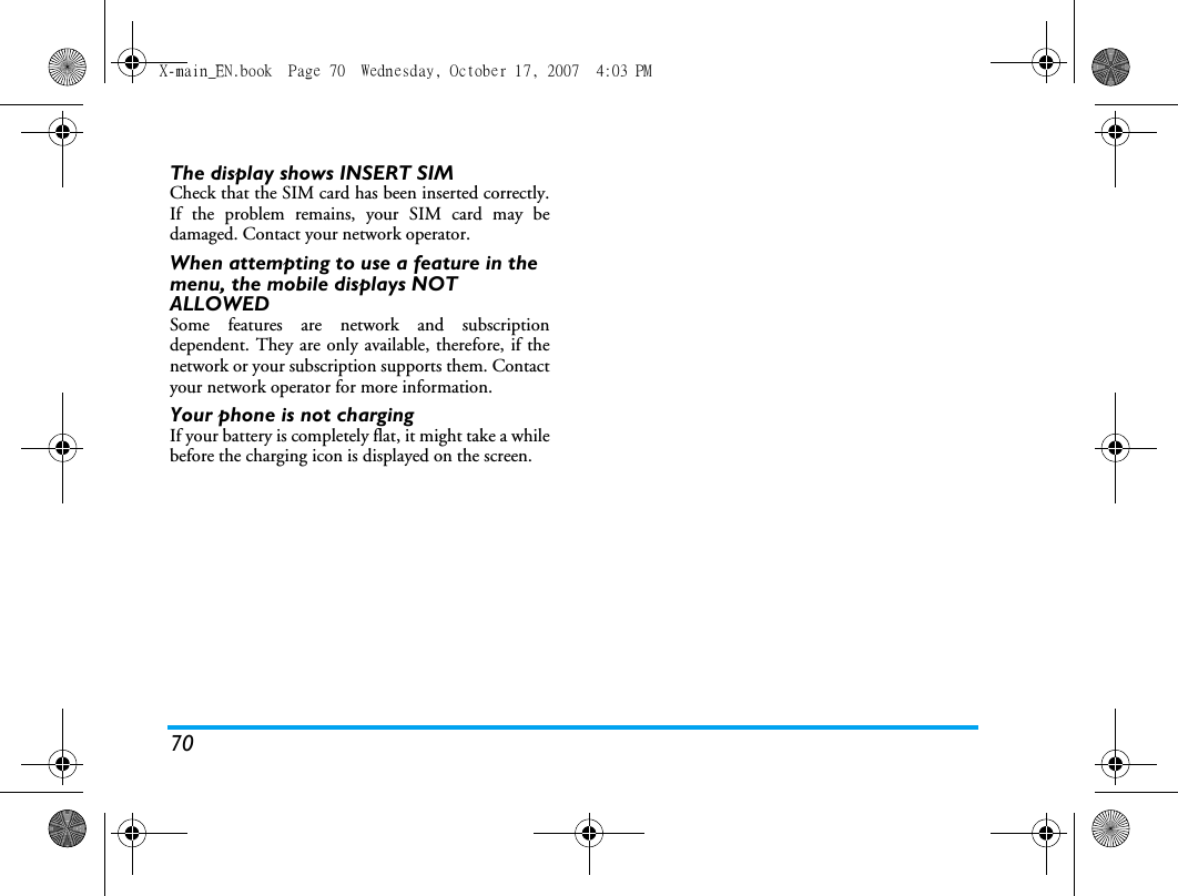 Page 71 of Sang Fei Consumer Communications CT9A9U Dual-band GSM 850/1900 Mobile Phone with Bluetooth User Manual X main EN