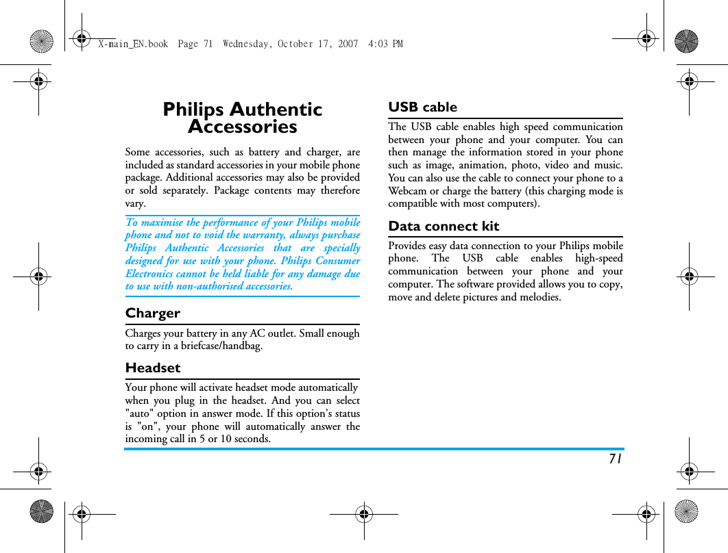 Page 72 of Sang Fei Consumer Communications CT9A9U Dual-band GSM 850/1900 Mobile Phone with Bluetooth User Manual X main EN