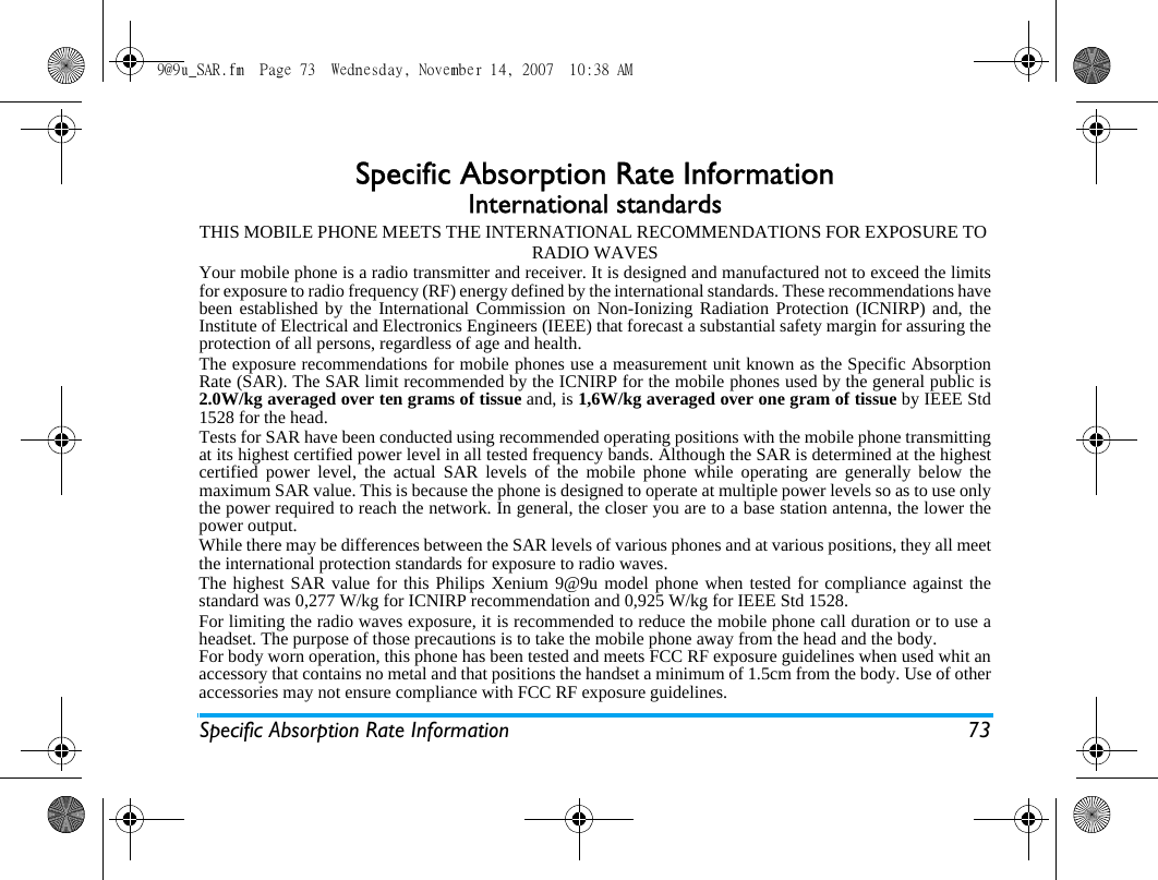 Page 74 of Sang Fei Consumer Communications CT9A9U Dual-band GSM 850/1900 Mobile Phone with Bluetooth User Manual X main EN