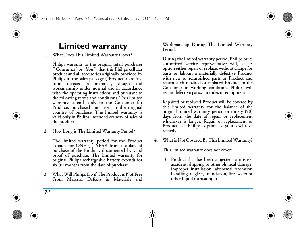 Page 75 of Sang Fei Consumer Communications CT9A9U Dual-band GSM 850/1900 Mobile Phone with Bluetooth User Manual X main EN