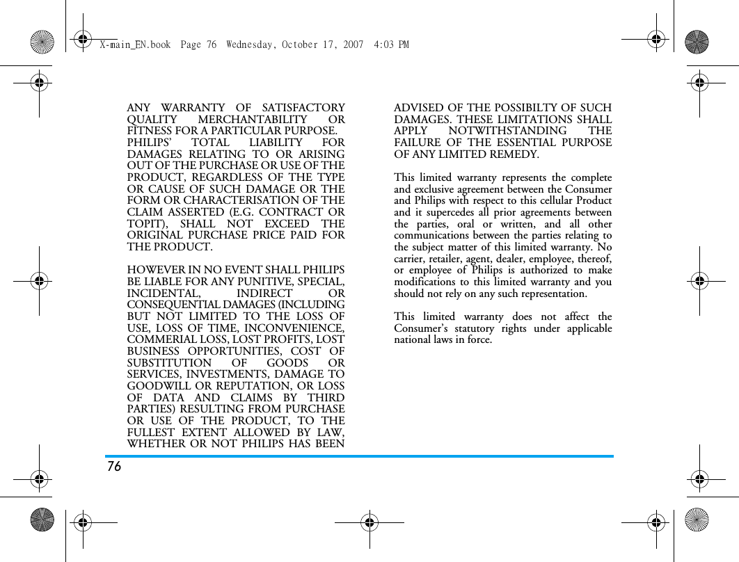 Page 77 of Sang Fei Consumer Communications CT9A9U Dual-band GSM 850/1900 Mobile Phone with Bluetooth User Manual X main EN