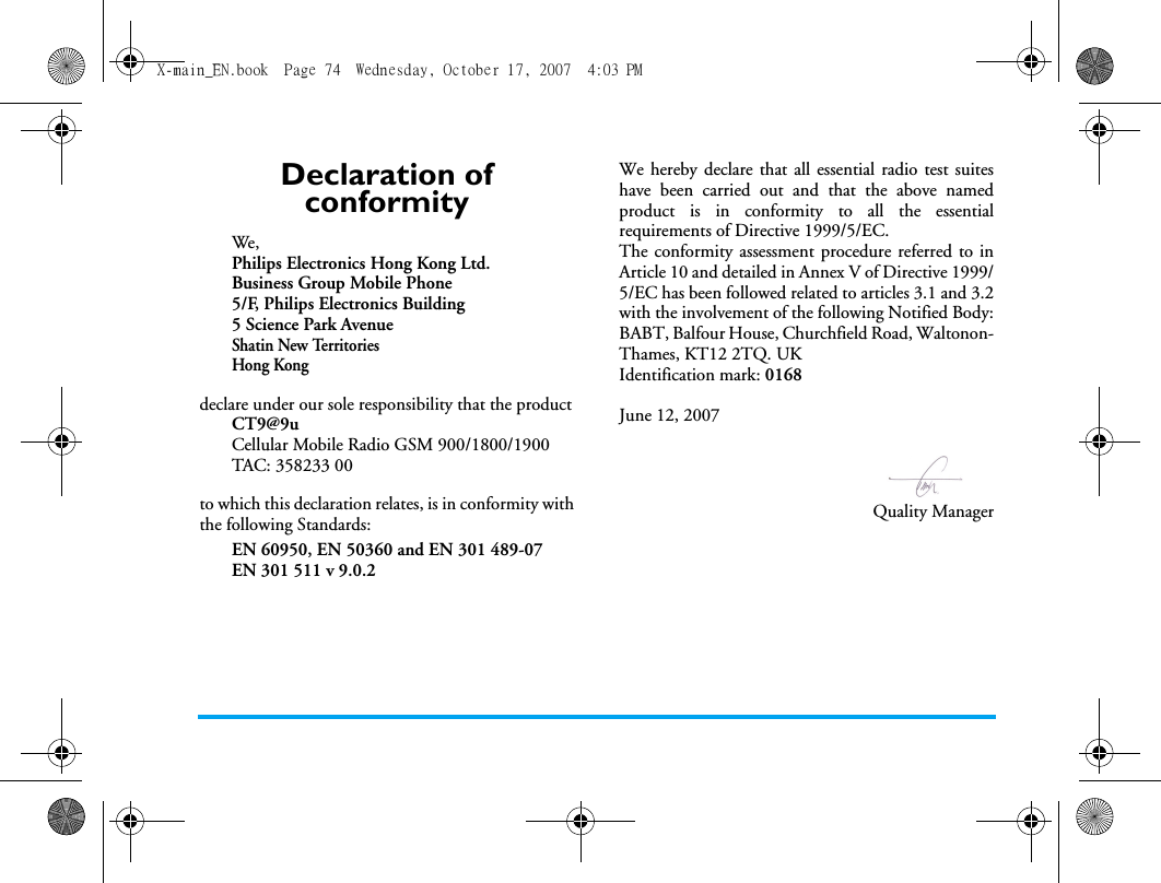 Page 78 of Sang Fei Consumer Communications CT9A9U Dual-band GSM 850/1900 Mobile Phone with Bluetooth User Manual X main EN